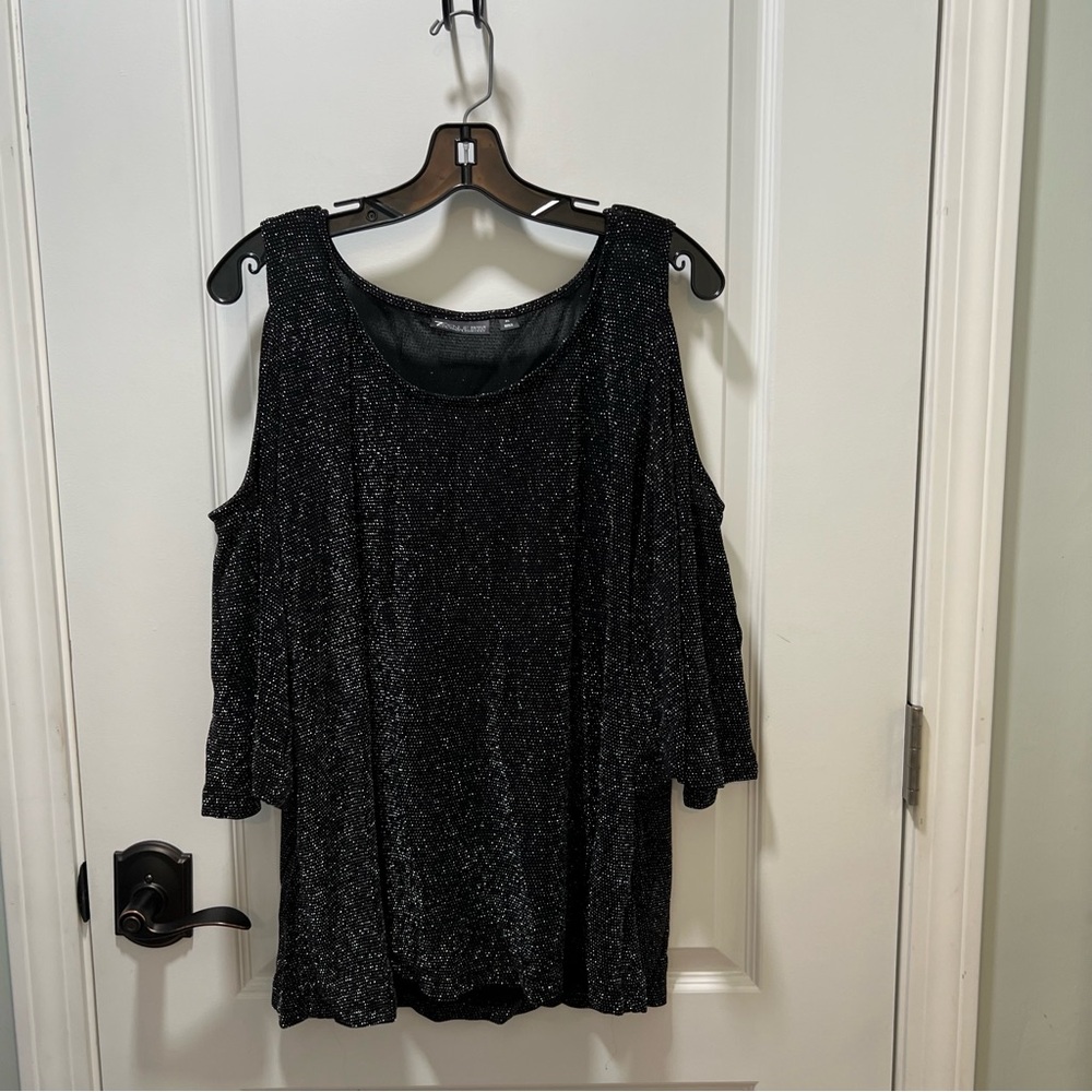 Black Sparkly Cold Shoulder Blouse New York and Company Size XL